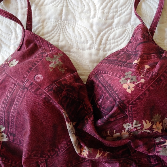 3 piece Swimsuit with coverup Jeans Print - Picture 3 of 13